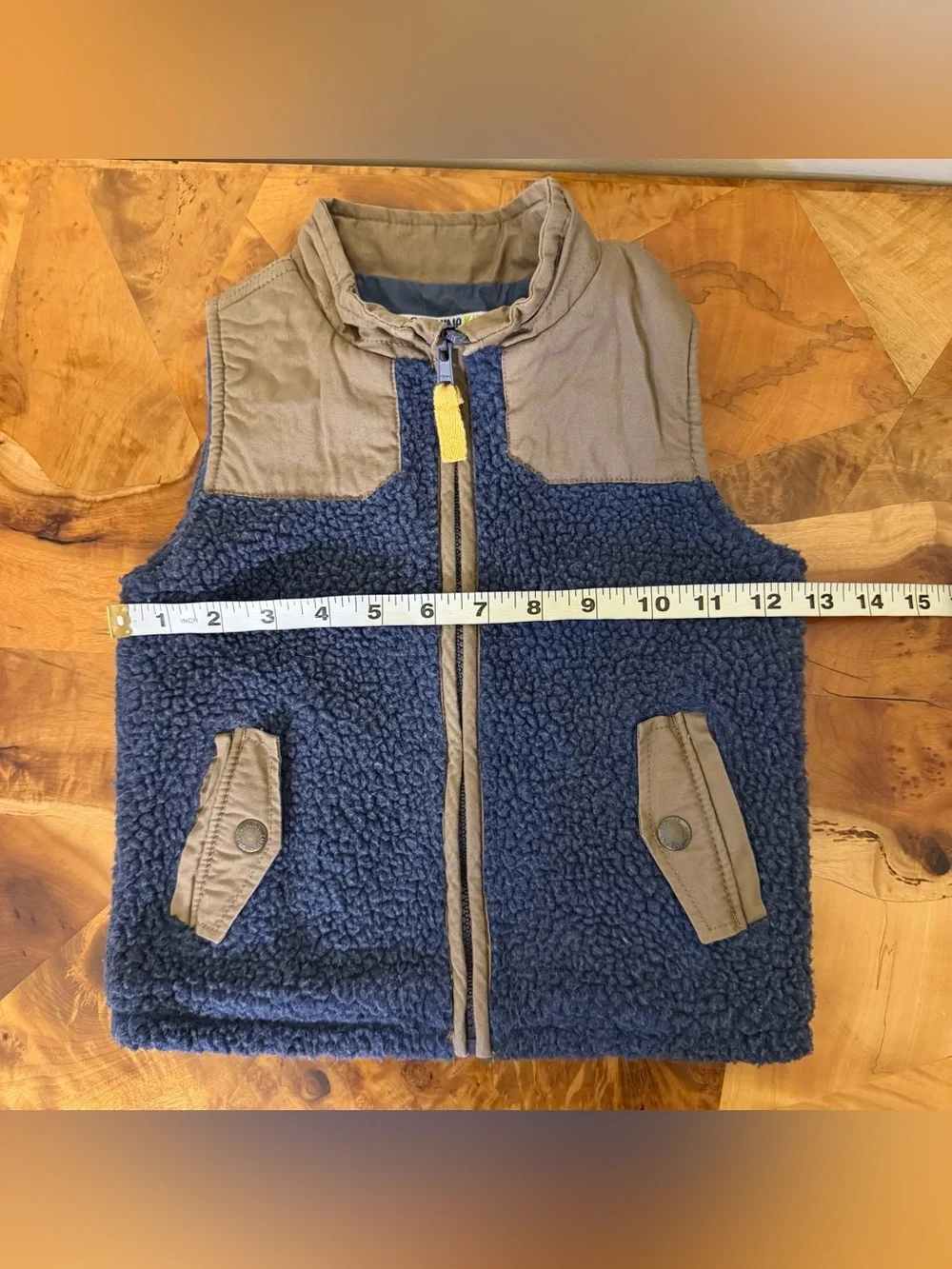 Genuine Kids Navy Sherpa Vest with Tan Trim for Kids